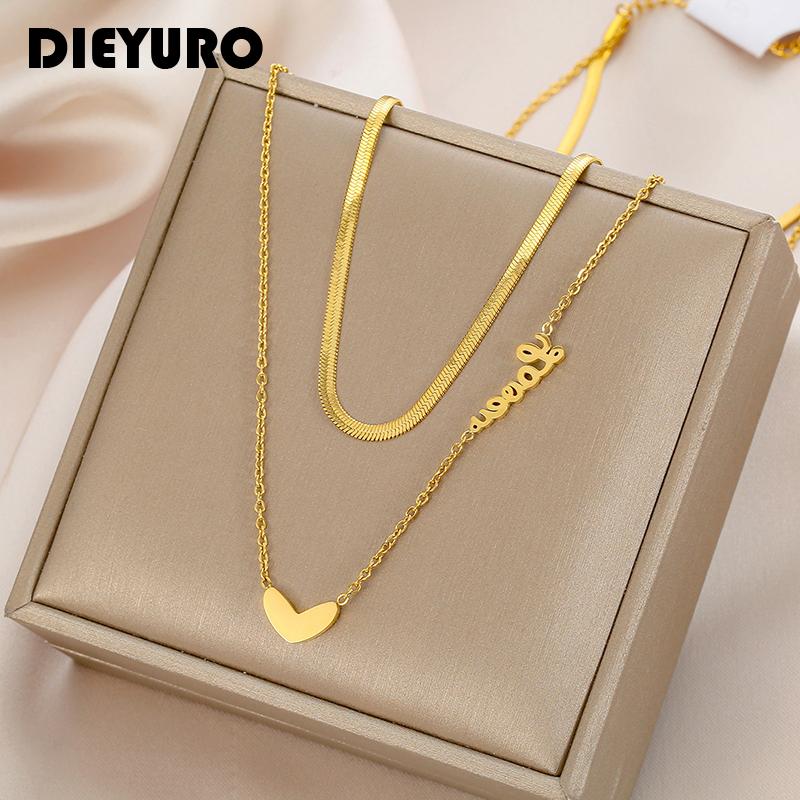 Chains DIEYURO Stainless Steel Double Layer LOVE Heart Necklace Female European And American Style Snake Bone Chain Sweater, Silver
Chains DIEYURO Stainless Steel Double Layer LOVE Heart Necklace Female European And American Style Snake Bone Chain Sweater, Silver