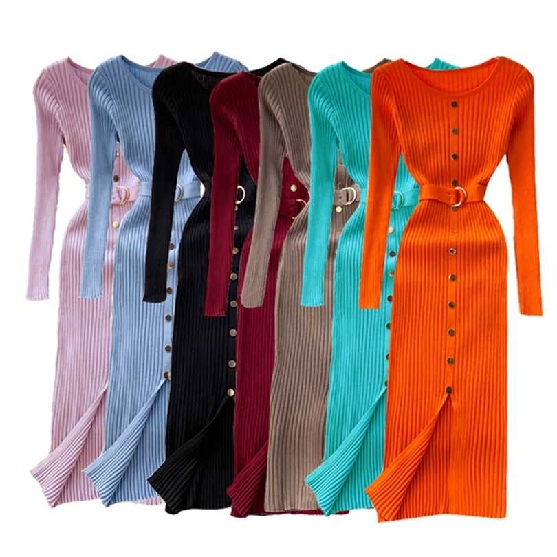Autumn women' temperament o neck buckle slim waist hips sweater dress elastic knitted elegant midi female fashion 211110, Orange red
Autumn women' temperament o neck buckle slim waist hips sweater dress elastic knitted elegant midi female fashion 211110, Orange red