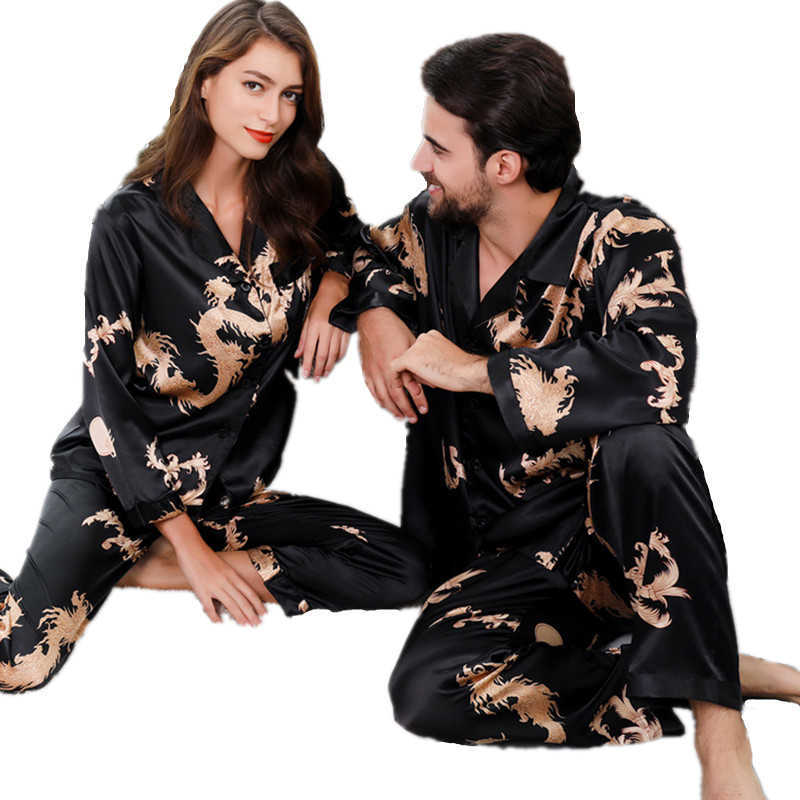 Men Silk Pajamas Pyjama Set Couples Chinese Style Dragon Pattern Two Piece Sleepwear Rayon Home Clothes Ladies 211019, Black women
Men Silk Pajamas Pyjama Set Couples Chinese Style Dragon Pattern Two Piece Sleepwear Rayon Home Clothes Ladies 211019, Black women