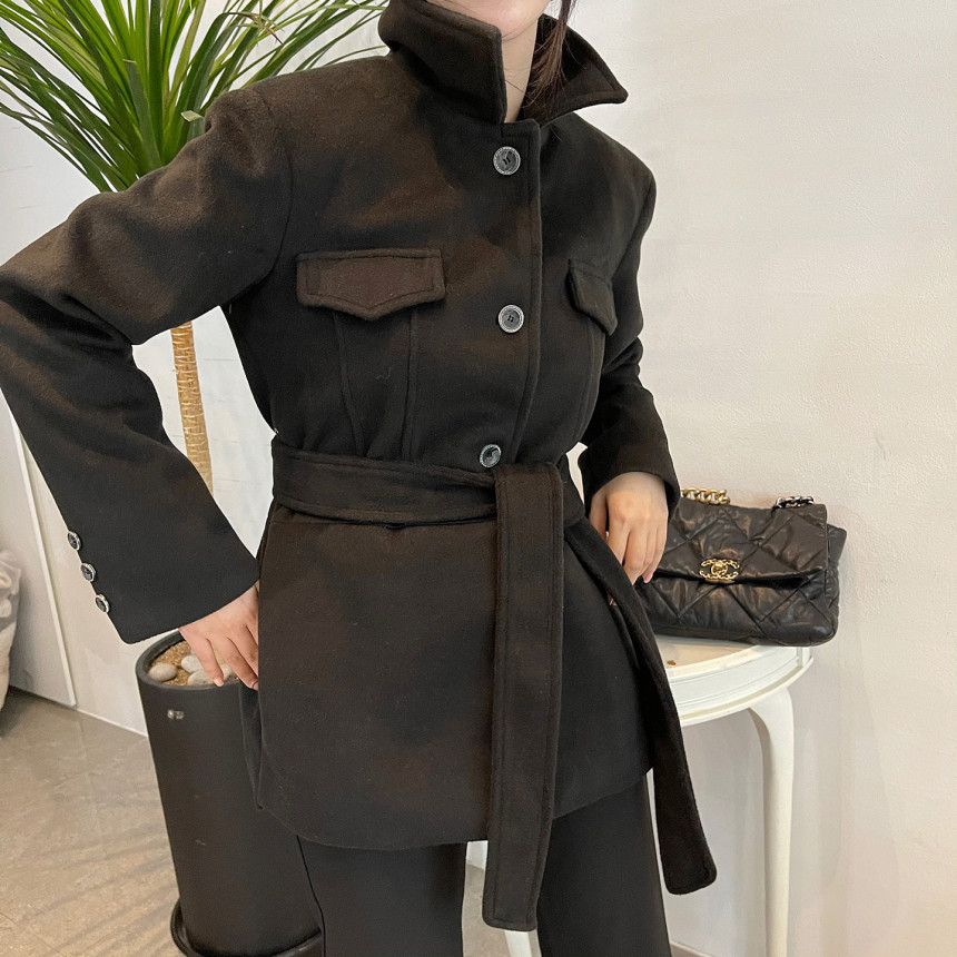 Korea Autumn Winter Minimalist Long Sleeve Office Ladies Jackets with Belt Business Female Single Breasted Woolen Coat Elegant 210506