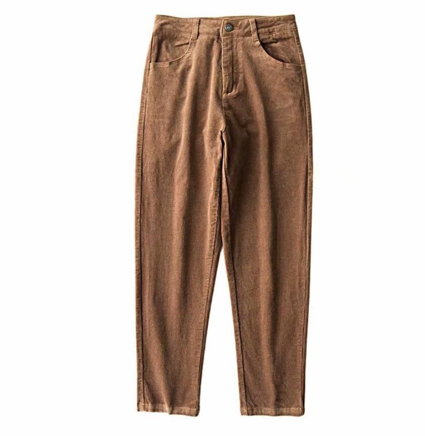 Spring Vintage Corduroy Pants Autumn Woman Mid Waist Ankle Length Loose Harem Trousers Femme Casual Long 210429