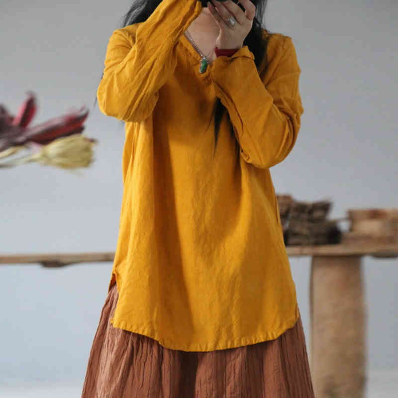 Johnature Women V-Neck Autumn Cotton Vintage T-Shirts Solid Color Full Sleeve Loose Casual Pullover Women Shirt 210521, Yellow
Johnature Women V-Neck Autumn Cotton Vintage T-Shirts Solid Color Full Sleeve Loose Casual Pullover Women Shirt 210521, Yellow