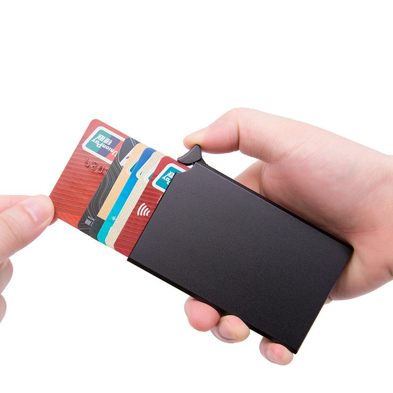 Card Holders Holder Anti-theft ID BoxPorte Carte Thin Aluminium Metal Wallets Pocket Case Bank Women Men, Red