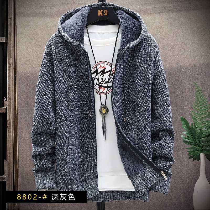 Fall and winter warm hooded sweater plus plush thickened sweater zipper cardigan thick casual jacket men's clothing 210929