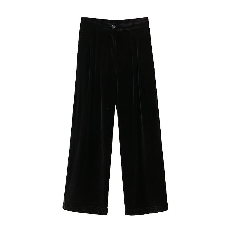 Streetwear Women Straight Trousers Fashion Ladies Stylish High Waist Pants Elegant Female Chic Black Velvet 210430