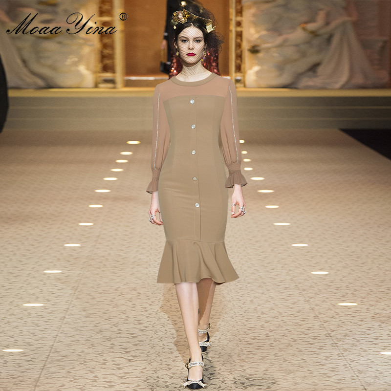 Fashion dress Spring Women's Dress Beaded Long sleeve Package hip Elegant Mermaid Dresses 210524