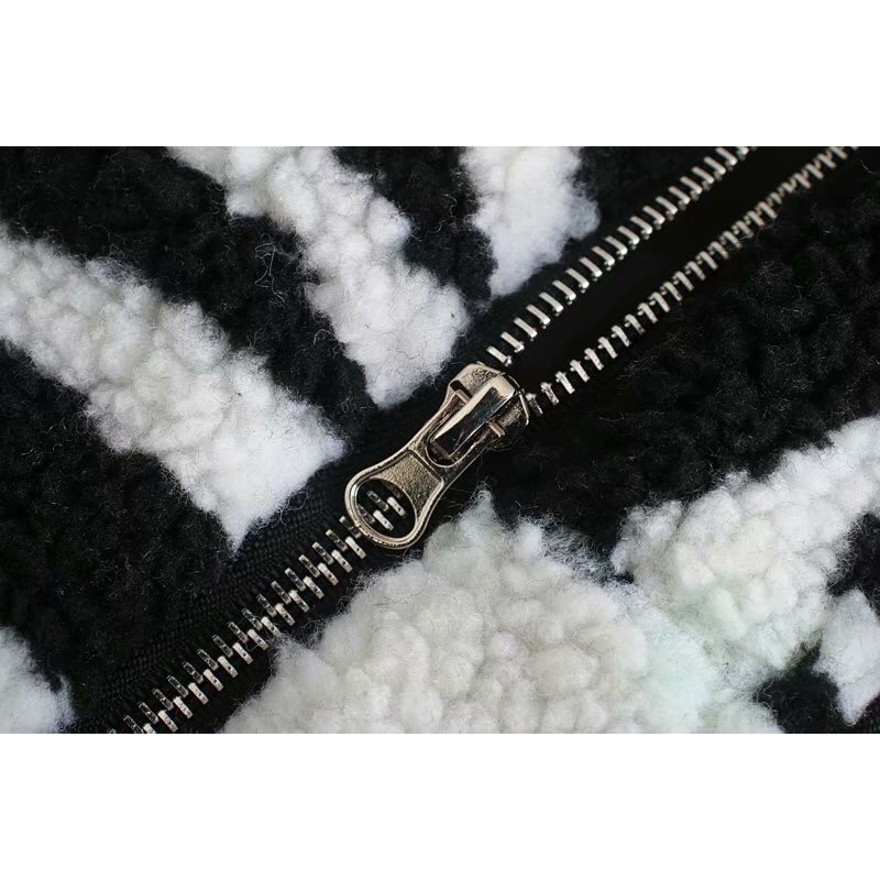 Winter Warm Faux Fur Zebra Coat Crop Teddy Stand Collar Long sleeve Zipper Women Jacket Motorcycle Cool Girl Outerwear 210429