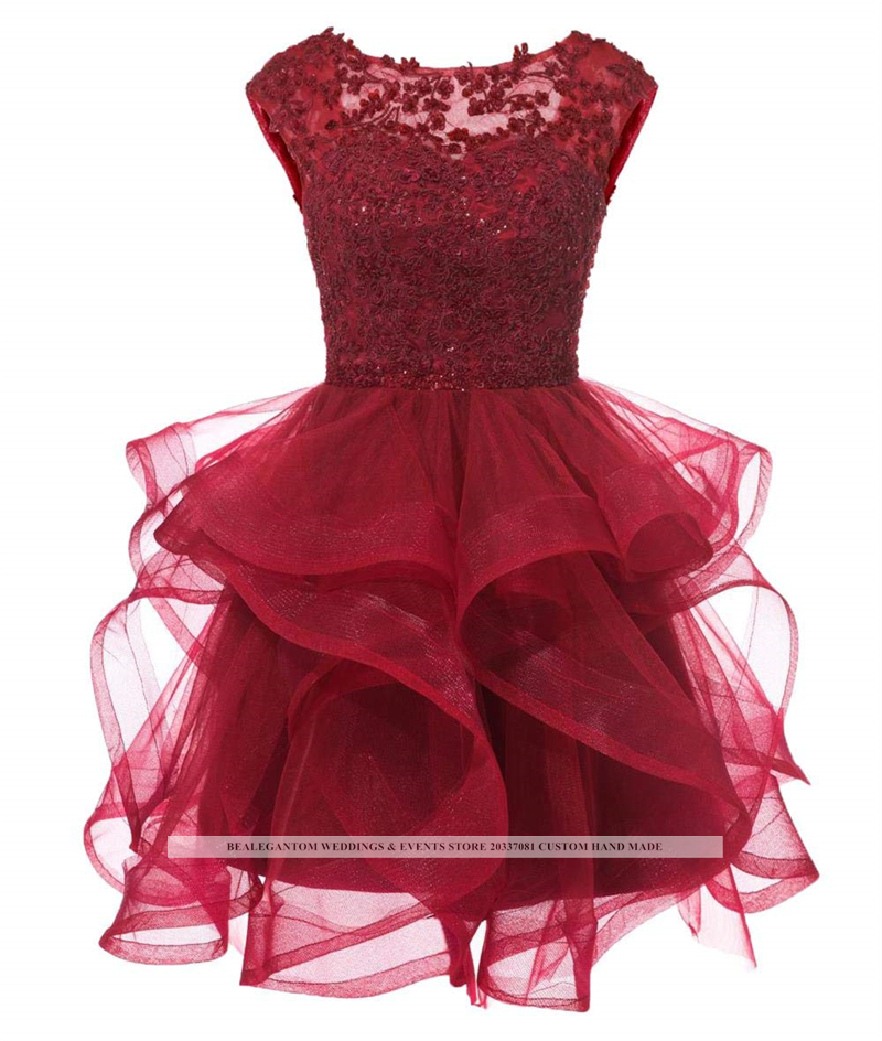 Sweet Sexy Scoop Appliques Ball Gown Mini Homecoming Dress With Lace-Up Tulle Plus Size Graduation Cocktail Prom Party Gown BH13