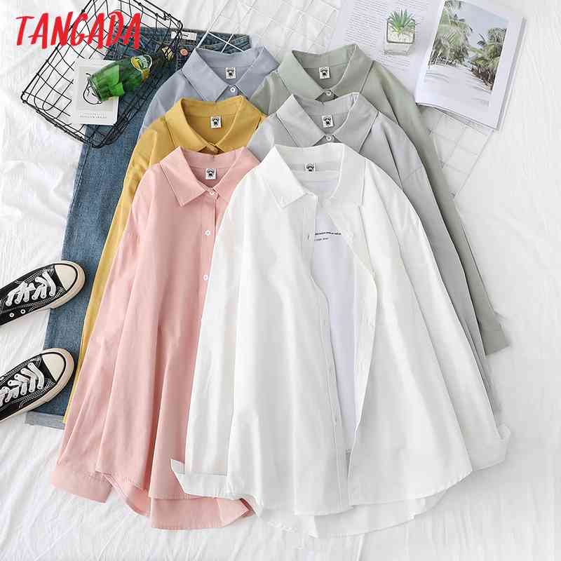 Women White Classic Shirt Turn Down Collar Long Sleeve Chic Female Casual Tops Blusas XQ03 210416
