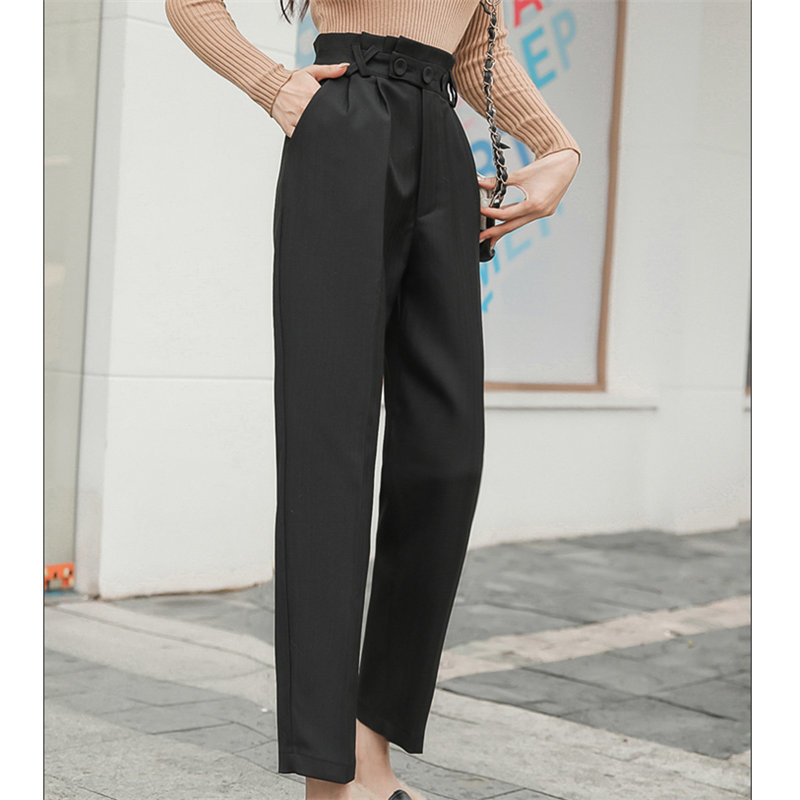 Loose Slim Streetwear Plus Thick Autumn Professional Ankle-Length Pants All-Match Casual Straight Office Lady Trousers 210421