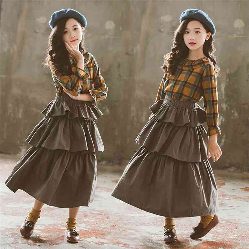 Winter Children Sets Casual Long Sleeve Plaid T-shirt Gray Solid Ruffles Skirt 2Pcs Girls Clothes 3-12T 210629
Winter Children Sets Casual Long Sleeve Plaid T-shirt Gray Solid Ruffles Skirt 2Pcs Girls Clothes 3-12T 210629