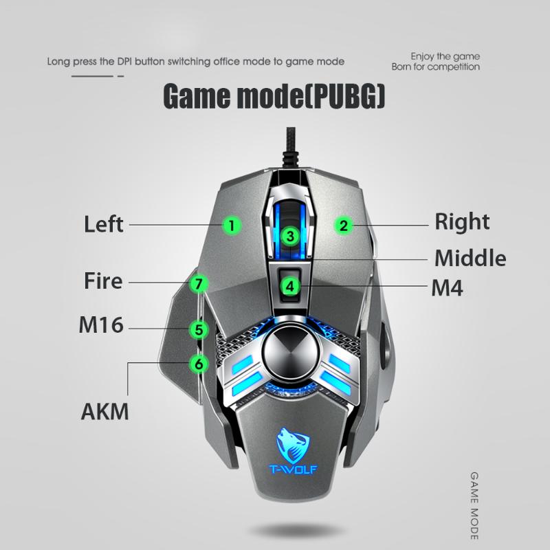 Mice T-WOLF Wired Gaming Mouse V10 Ergonomic Programmable With 7 Buttons 4 Backlight Modes Up To 6400 DPI Keyboard For PC Gamers