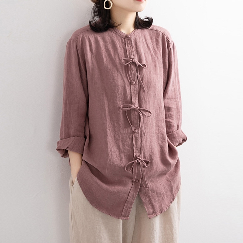Cotton and Linen Shirt Women Lace Up Blouses Tops Vintage Streetwear Elegant Spring Loose Ladies 210525, Pink
Cotton and Linen Shirt Women Lace Up Blouses Tops Vintage Streetwear Elegant Spring Loose Ladies 210525, Pink