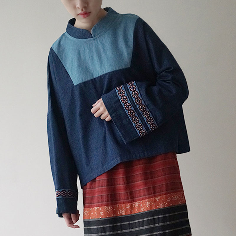 Johnature Spring Fashion Stand Patchwork Embroidery Denim Shirt Leisure Retro Long Sleeve All-match Women Tops Shirt 210521, Blue
Johnature Spring Fashion Stand Patchwork Embroidery Denim Shirt Leisure Retro Long Sleeve All-match Women Tops Shirt 210521, Blue