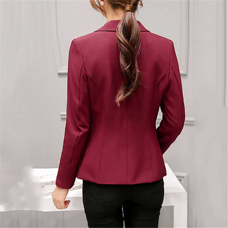 Spring Blazer Women Solid Black Jacket Lady Office Work Suit White Pink Coat Slim Blue Clothing Single Button Blazers LR27 210930