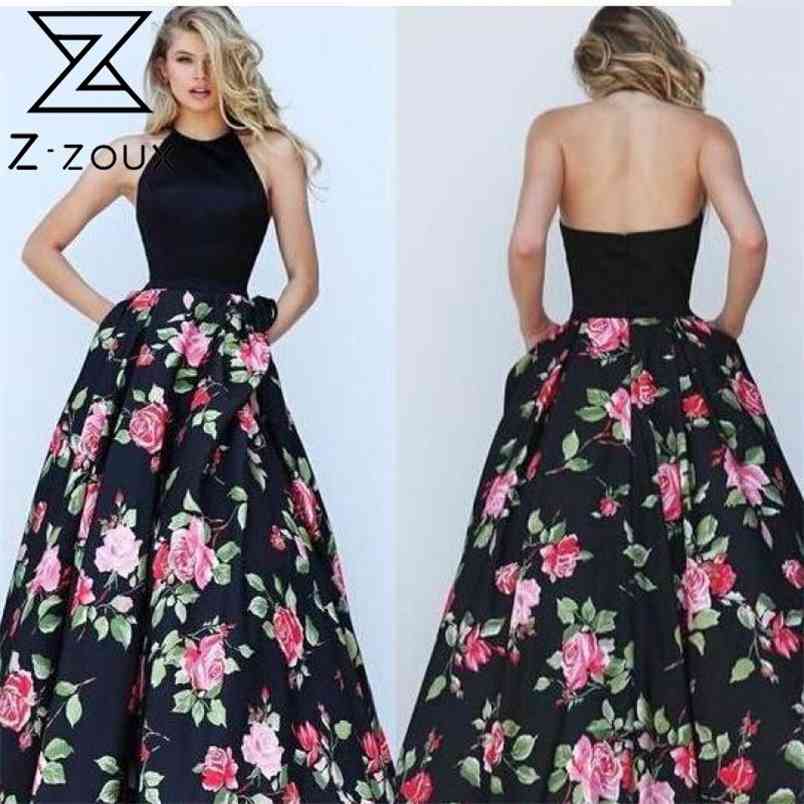 Women Dress Patchwork Printed Maxi es Sleeveless Backless Sexy High Waist Large Hem Plus Size Ladies es 210513
