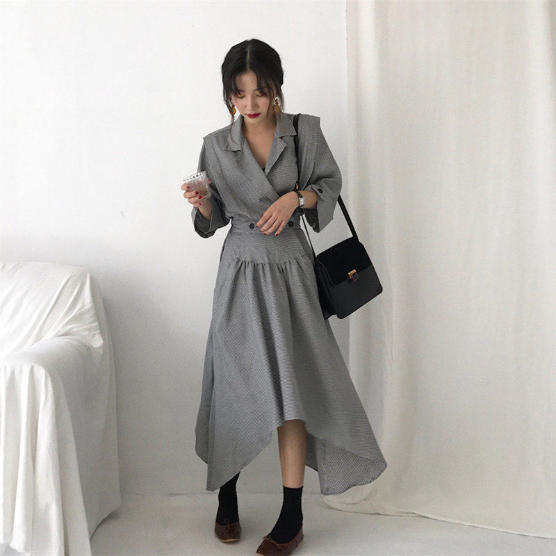 Overcoat Elegance Vintage Female Windbreaker Fashion Gentle Chic Waist-Controlled OL Loose Classic Plaid Trench Coat 210421