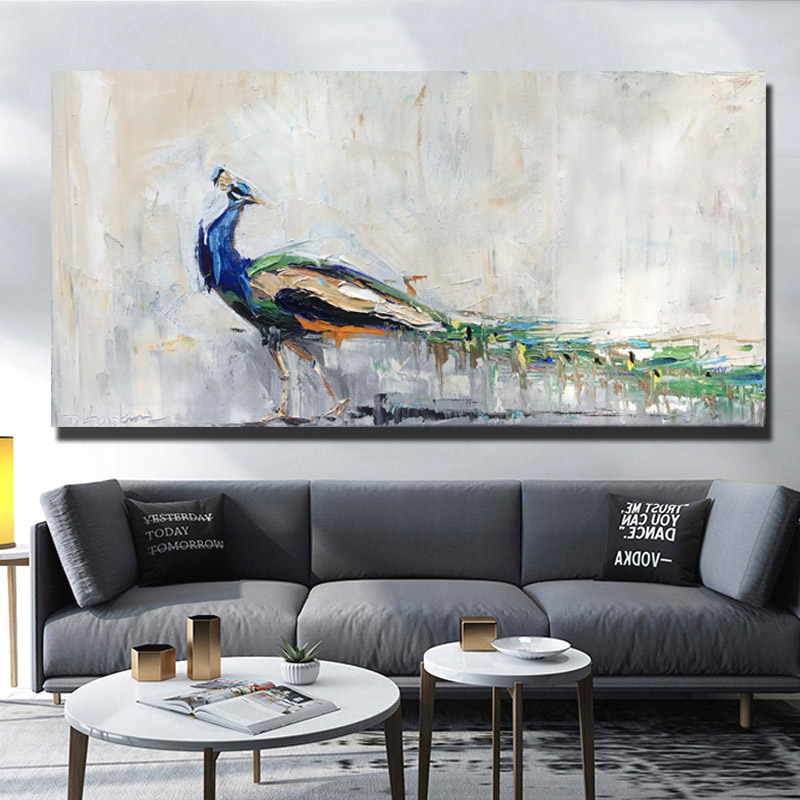 Modern Decoration Painting Abstract Wall Art Colorful Bird Peacock Oil Painting Canvas Prints Poster For Living Room No Frame