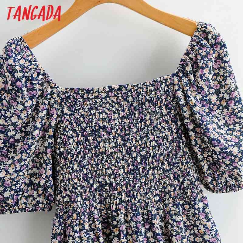 Summer Women Flowers Print Puff Short Sleeve Ladies Mini Dress Vestidos 1F52 210416