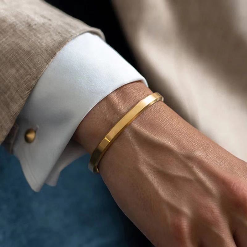Fashion Cuff Bracelets Bangles Men Women Stainless Steel Gold width 6mm Bangle Bracelet Pulseras Luxury Jewelry