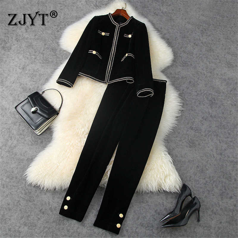 Runway Fashion Fall Winter Trousers Set Women Elegant Full Sleeve Vintage Velour Jacket and Pants Suit Office Outfits 210930, Black
Runway Fashion Fall Winter Trousers Set Women Elegant Full Sleeve Vintage Velour Jacket and Pants Suit Office Outfits 210930, Black