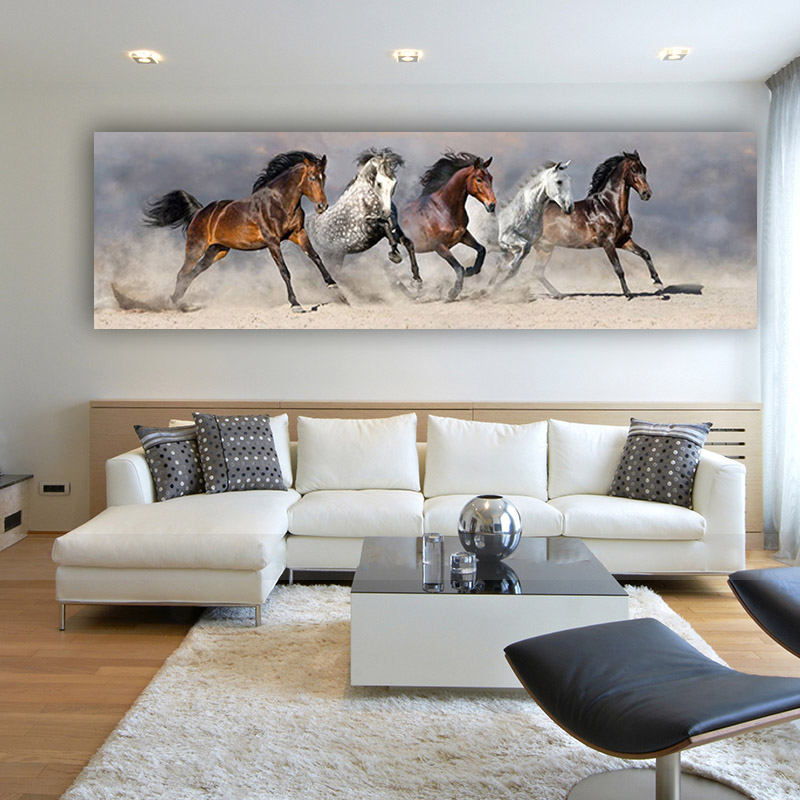 Modern Canvas Painting Popular Wall Art Picture Running Horses Abstract Animal Poster Vintage Home Decor Big Size Unframed