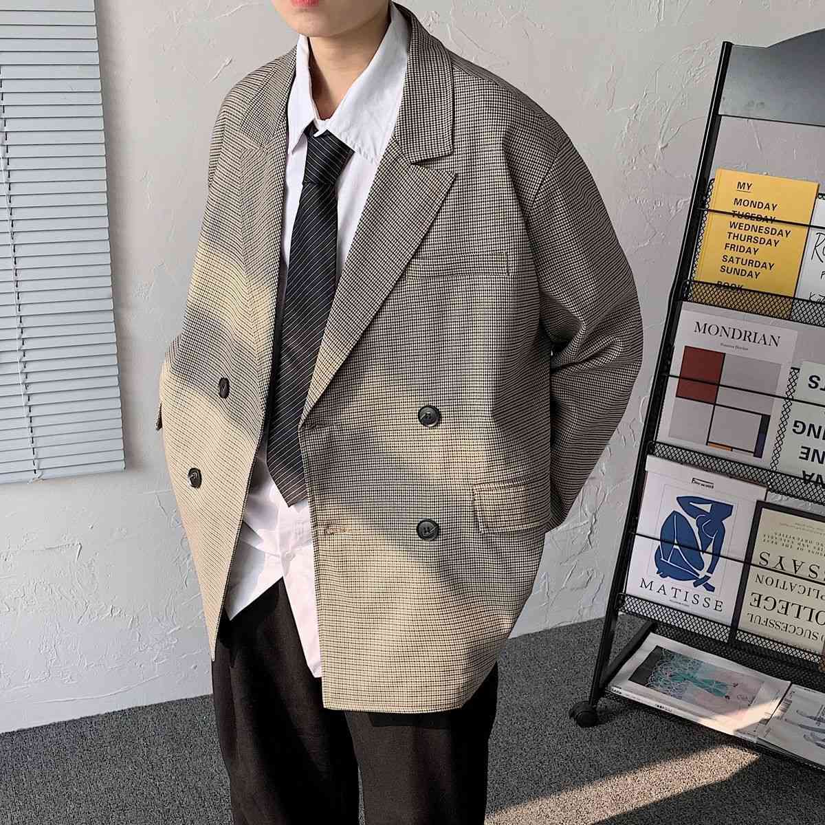 Privathinker Men's Plaid Casual Oversize Suit Woman Fashion Classic Coat Vintage Korean Streetwear Male Suit Plaid Clothing 210506