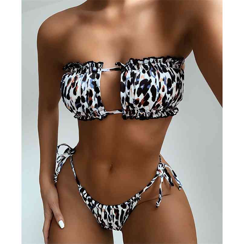 Sexy Bikini Pleated Bandeau Swimsuit Female Swimwear Women Mini Thong Set Bather Swimming Beachwear for Bathing Suit 210625
