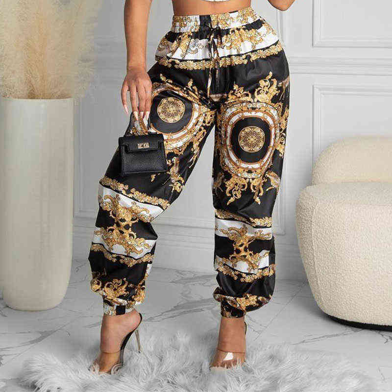 Summer Women Black Clubwear Two Piece Suit Sets Sleeveless Scarf Print Crop Top & High Waist Casual Long Pants Set 211105