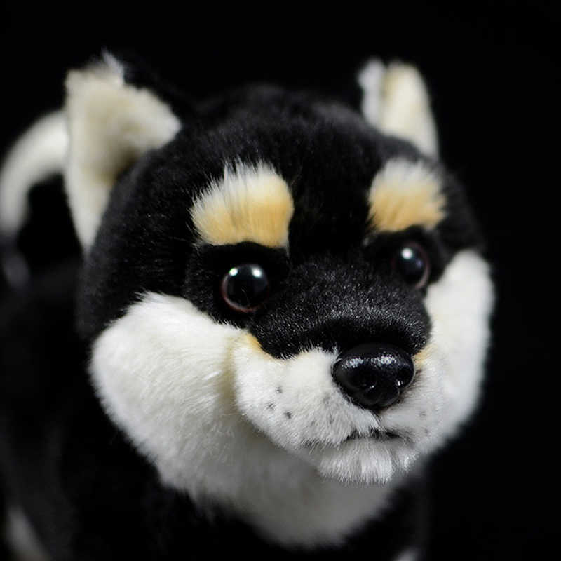 28cm Shiba Inu Real Life Plush Standing Japanese Black Dog Pet Doll Soft Lifelike Stuffed Animal Cute Kids Toys Christmas Gifts Q0