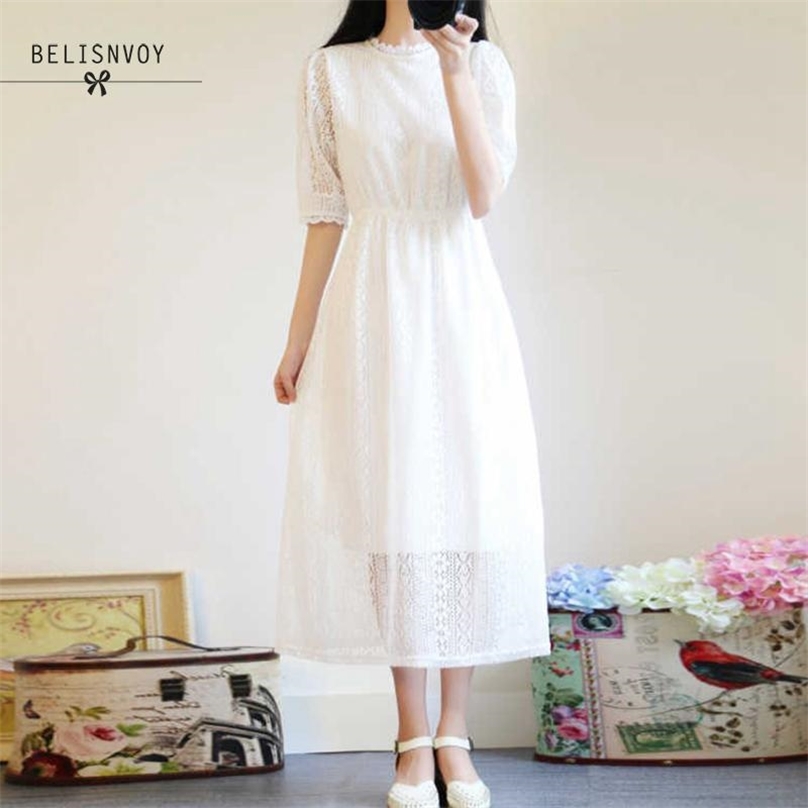 Mori Girl Summer Women White Lace PartyDresses Korean Chic Sweet Hollow Out Vestidos Verano Half Sleeve Elegant Midi Dress 210520
Mori Girl Summer Women White Lace PartyDresses Korean Chic Sweet Hollow Out Vestidos Verano Half Sleeve Elegant Midi Dress 210520