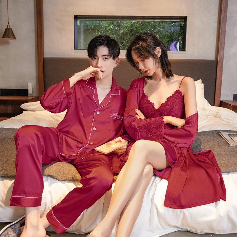 Women's Sleepwear Couples Sexy Pajamas Women/men Ice Silk Set Summer Soft Sleep Wear Loose Plus Size, Champagne
Women's Sleepwear Couples Sexy Pajamas Women/men Ice Silk Set Summer Soft Sleep Wear Loose Plus Size, Champagne