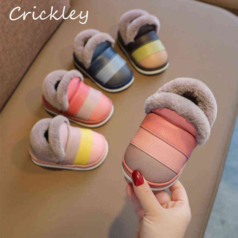 Children Slippers Winter Indoor Flannel Solid Plush Home Shoes for Baby Girls Boys Toddler Soft Warm Non Slip Kids House Slipper 211119