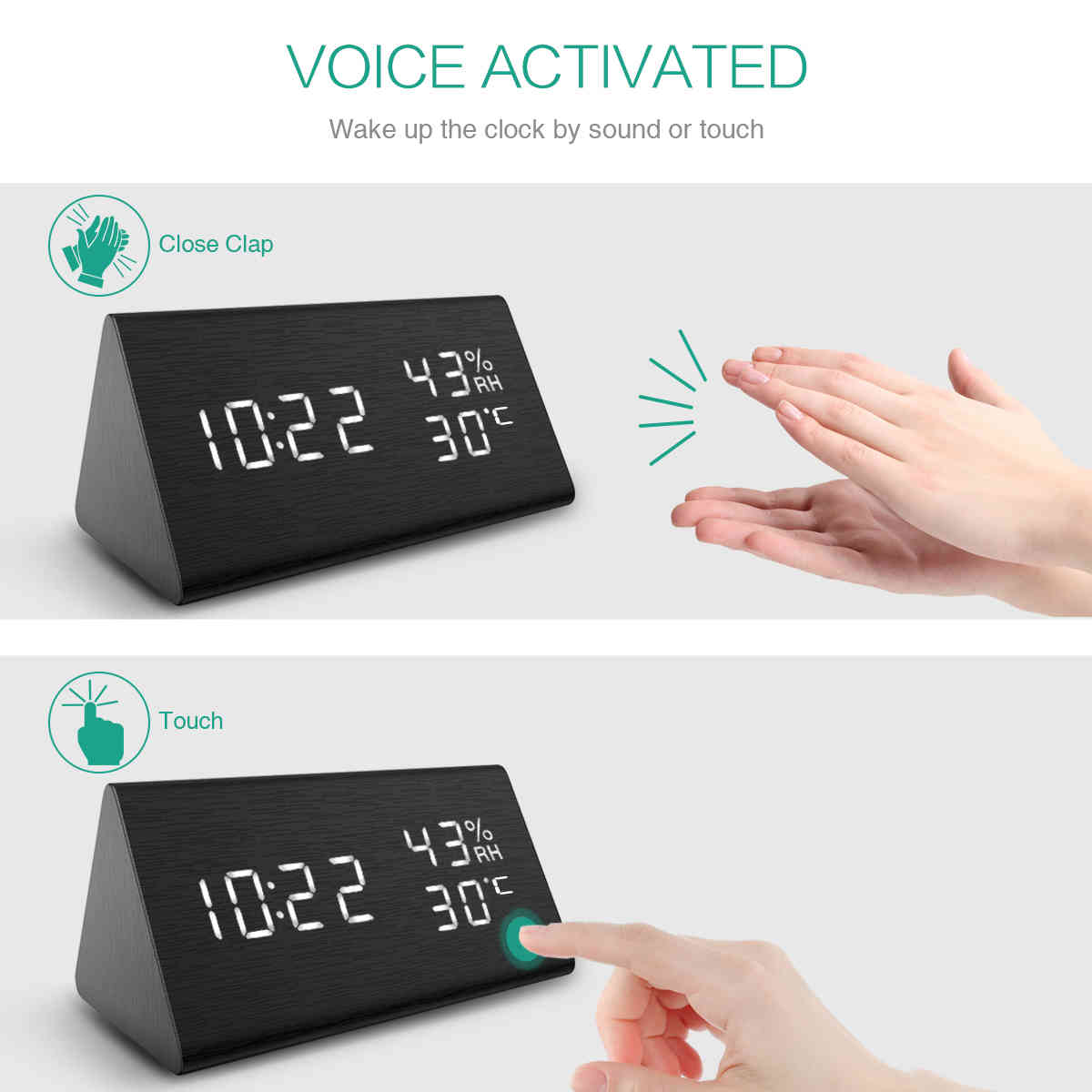 Creative electronic wood digital clock led time display temperature and humidity detect clock for the fourth alarm clock