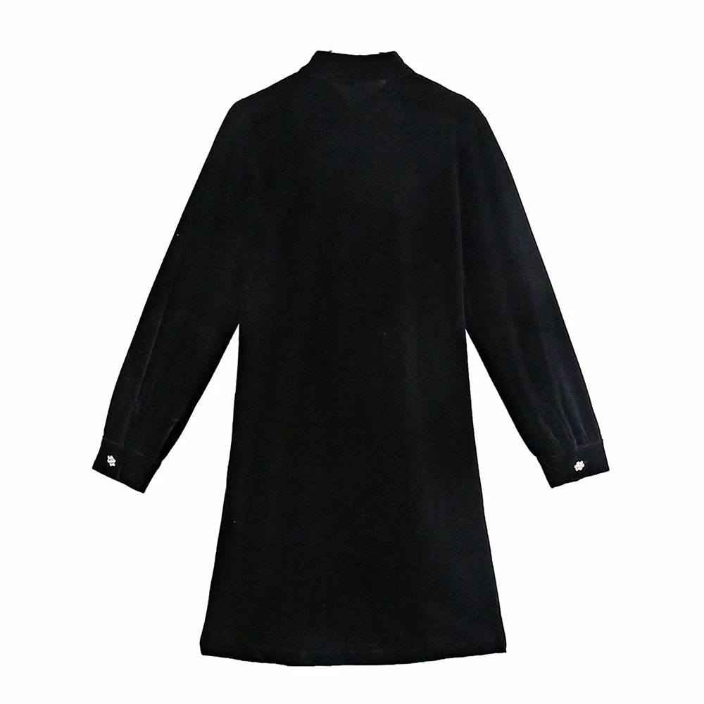 Women Black Jewelry Velvet Dress Long Sleeve Elegant Chic Party Basic Dress Vestidos Mujer 210520