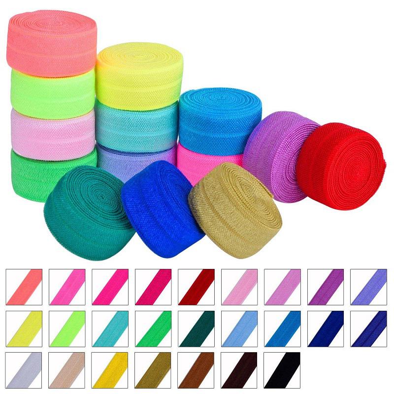 2021 50yards Fold Over Elastic Stretch Foldover FOE Elastics for Hair Ties HeadBands Variety Color