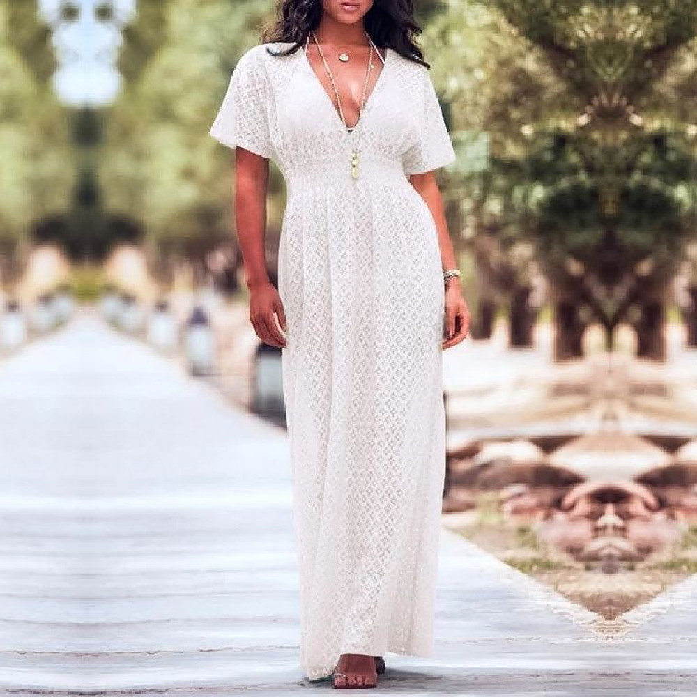 Saida de Praia Cover ups Beach Dresses Lace Robe Plage up Longa Tunic Pareos Bikini #Q629 210420