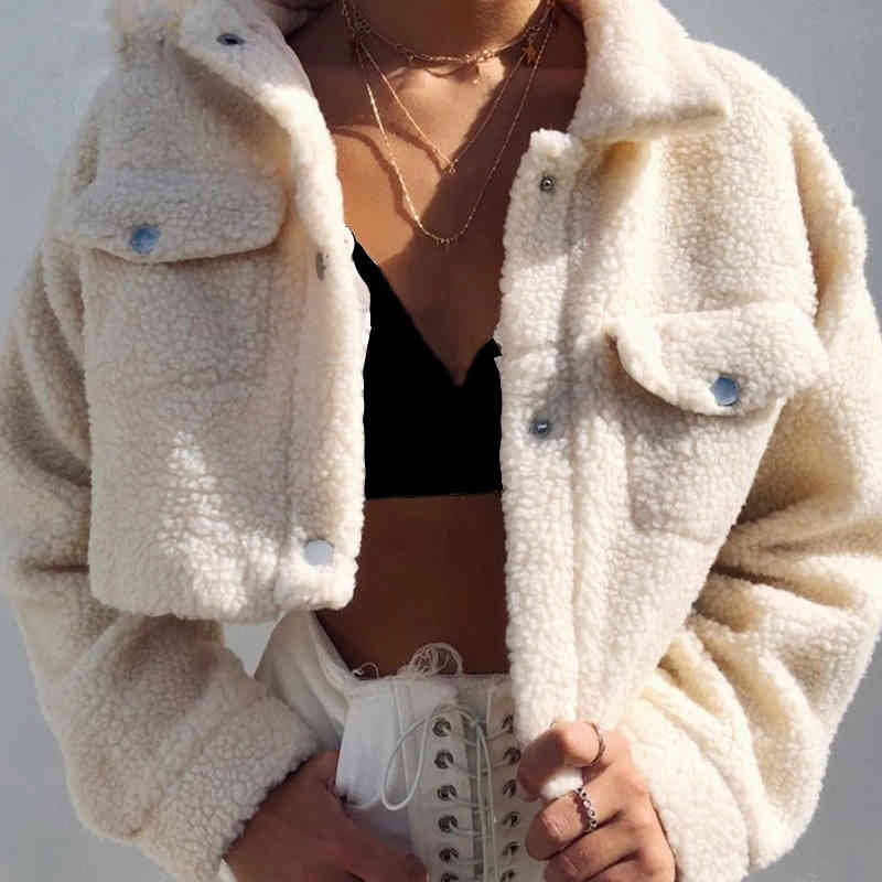 Lucyever Autumn Winter Short Coats and Jackets Solid Color Long Sleeve Casual Outerwear Woman Button Turn-down Jackets Female 210521, White
Lucyever Autumn Winter Short Coats and Jackets Solid Color Long Sleeve Casual Outerwear Woman Button Turn-down Jackets Female 210521, White