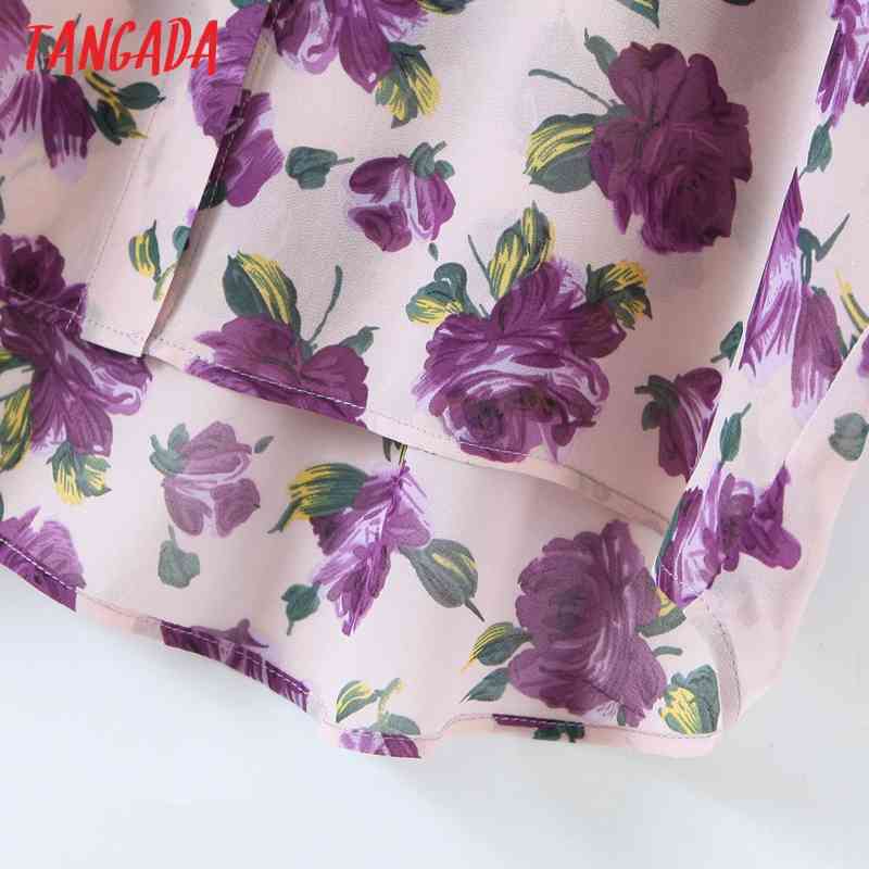 Women Retro Purple Flowers Print Chiffon Shirt Blouse Long Sleeve Chic Female Tops SL545 210416