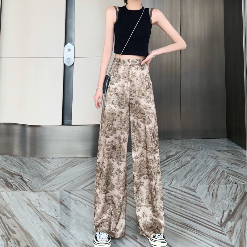 Korean Style Wide Leg Pants Women Vintage Harajuku Print High Waist Trousers Summer Female Palazzo 22828 210519
