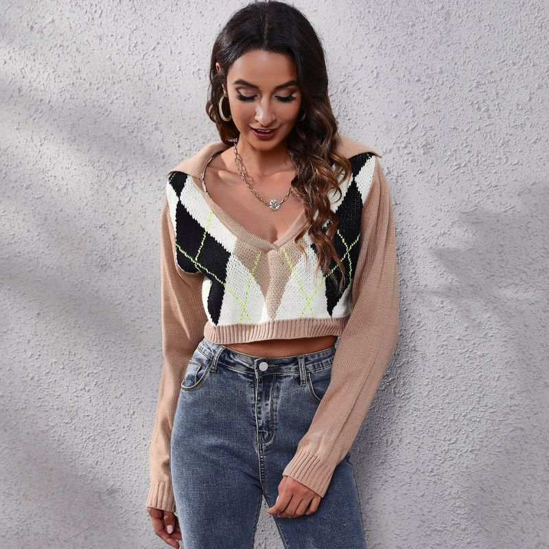 Women's Sweater Pullover Jumper Knitted Argyle Stylish Casual Soft Long Sleeve Sweater Cardigans Shirt Collar Fall Winter Camel, White;black
Women's Sweater Pullover Jumper Knitted Argyle Stylish Casual Soft Long Sleeve Sweater Cardigans Shirt Collar Fall Winter Camel, White;black