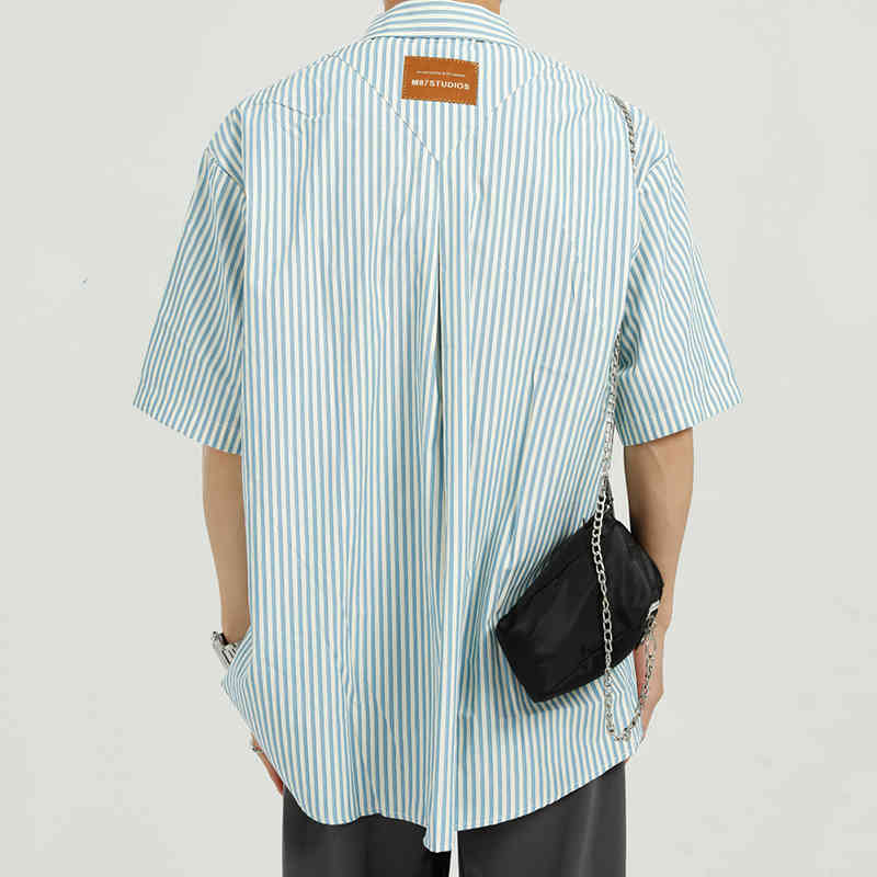 IEFB Men's Clothing Summer Simple Stripe Shirt Men's Fashion Personality Loose Casual Oversized Blue Shirts 9Y7458 210524