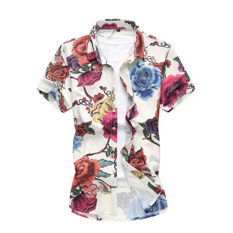Men Clothes Summer Fashion Casual Men Shirt Short Sleeve Cotton Floral Shirts Cool Breathable Flowers Shirt 5XL 6XL 7XL 210412