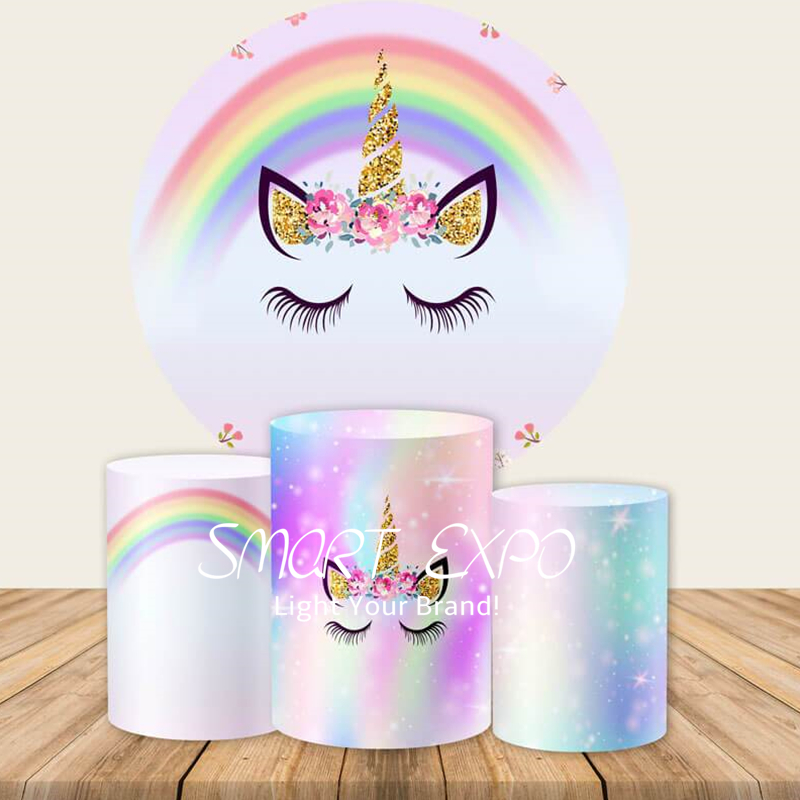 Advertising Display Pedestal Wedding Party Decoration Cylinder Plinth Round Counter Three Pieces Set with Custom Printing