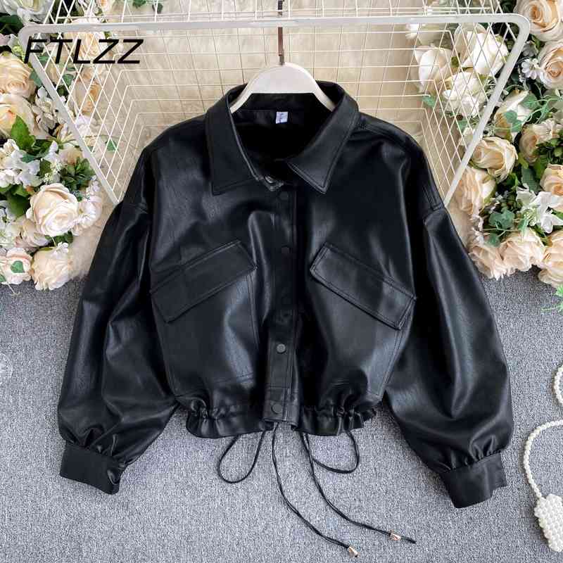 Women Biker Moto Crop Leather Jacket Spring Autumn Single-breasted Drawstring Black Streetwear Coats Ladies Outwear 210602
Women Biker Moto Crop Leather Jacket Spring Autumn Single-breasted Drawstring Black Streetwear Coats Ladies Outwear 210602