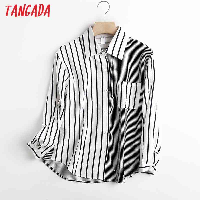 Women Striped Print Chiffon Long Sleeve Spring Chic Female Casual Loose Shirt WF31 210416