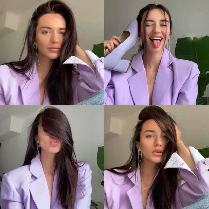 Wonder Basic jacket Loose blazer Casual Chic Single Breasted Vintage Pocket Purple coat Outwear 210510