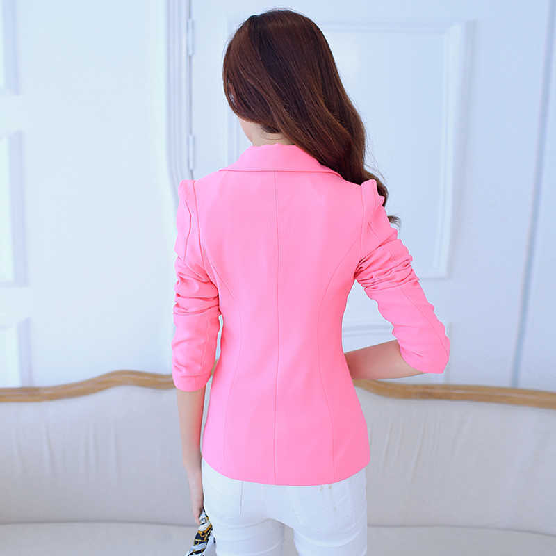 PEONFLY Ladies Blazer Long Sleeve Blaser Women Suit jacket Female Feminine Femme Pink Blue White Black 210930