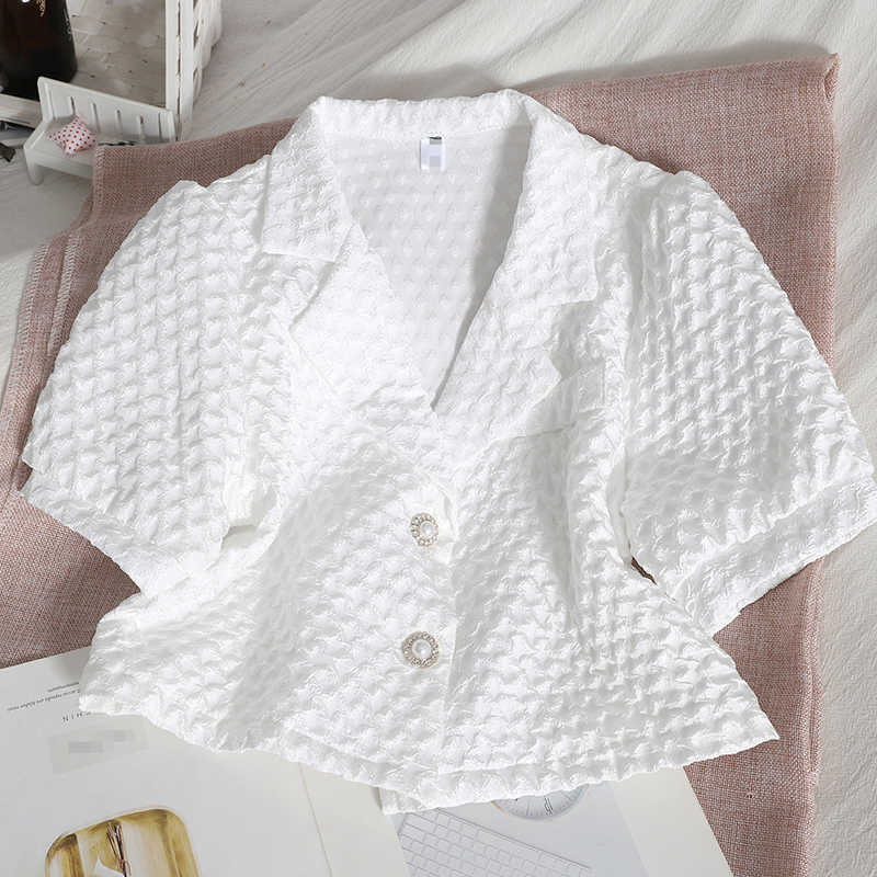 VANOVICH Temperament Summer Fashion Women Shirts Cotton Wild Korean Style Blouses and Tops Short-sleeved Clothing 210615