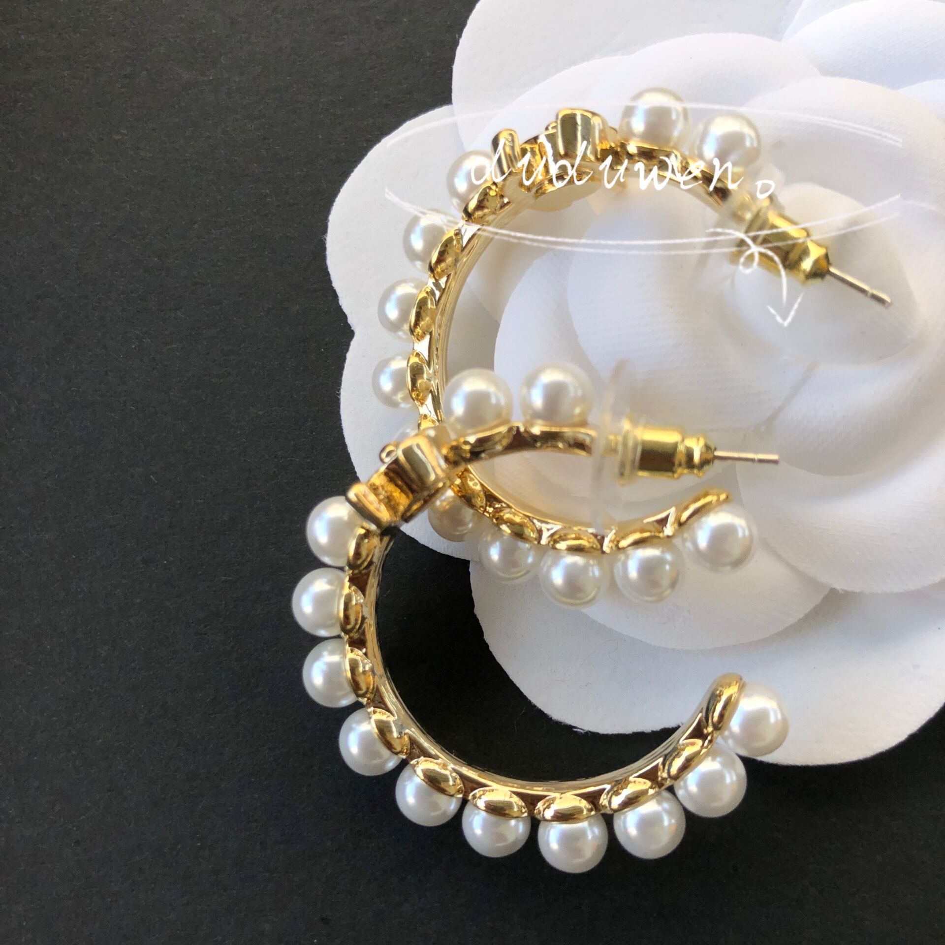 hoop earring fashion Jewelry pearls C hoops stamped earings Accessories good quality